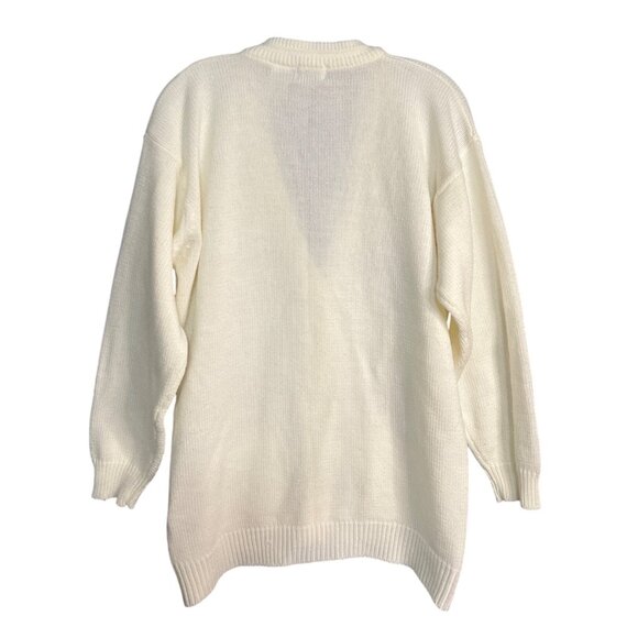 Vintage Winter White V-Neck Cardigan Sweater L - Picture 5 of 5